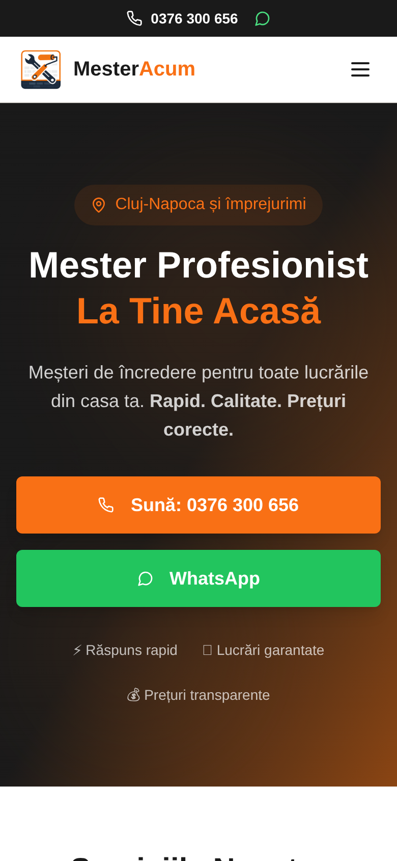 Versiunea mobilă a site-ului Meșter Acum